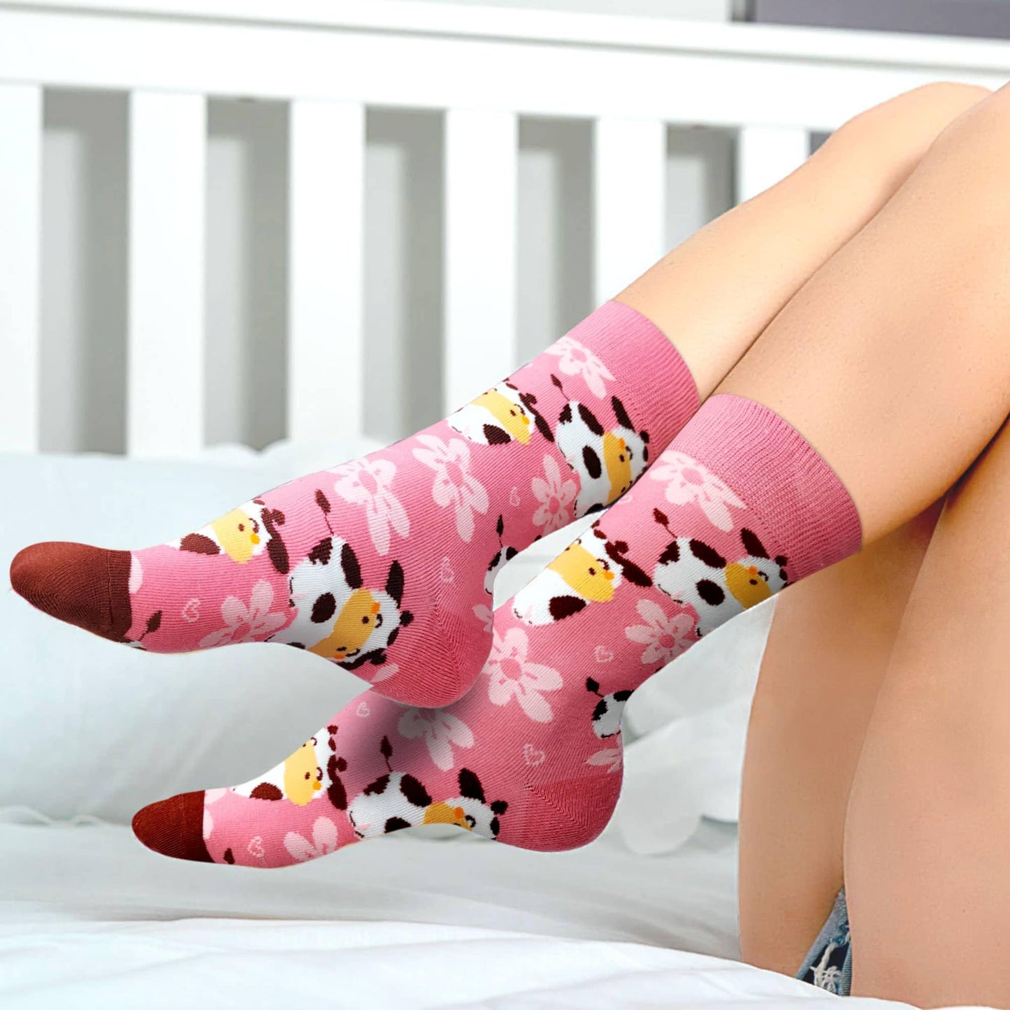 Funny Socks Women Fun Colorful Novelty Crazy Floral Patterned Sock Crew, Premium Cotton, Size 6-11, 12 Pairs US031205