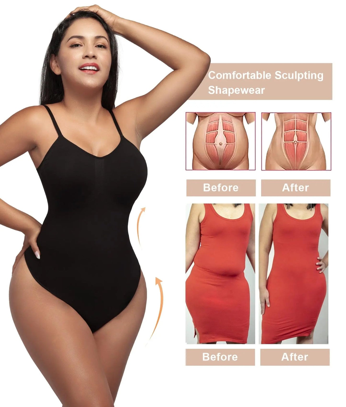 Women's Shapewear Bodysuit Tummy Control Body Shaper Seamless Sculpting Snatched Waist Body Suit,SZ5218-2-Black-L/XL