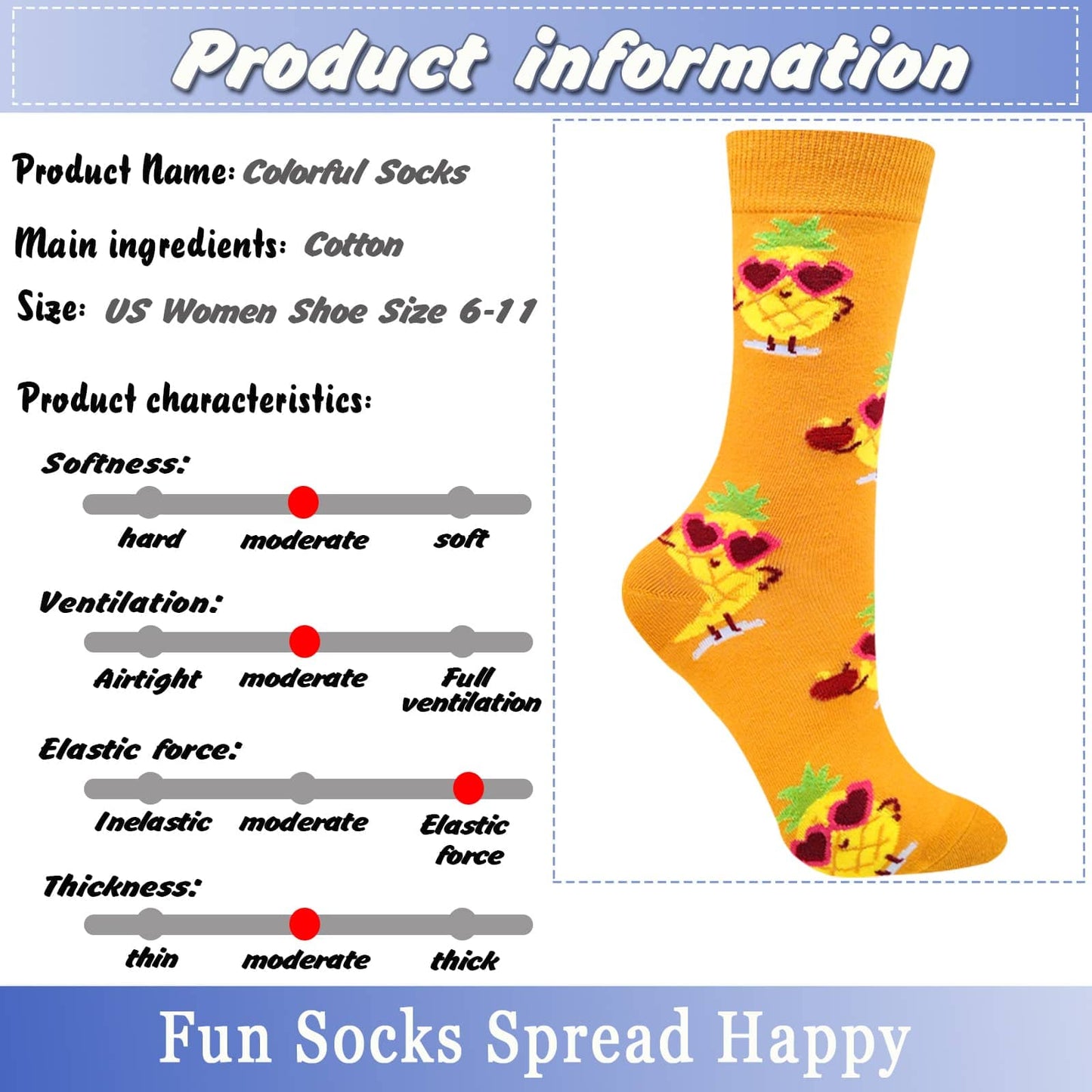 Funny Socks Women Fun Colorful Novelty Crazy Floral Patterned Sock Crew, Premium Cotton, Size 6-11, 12 Pairs US031205