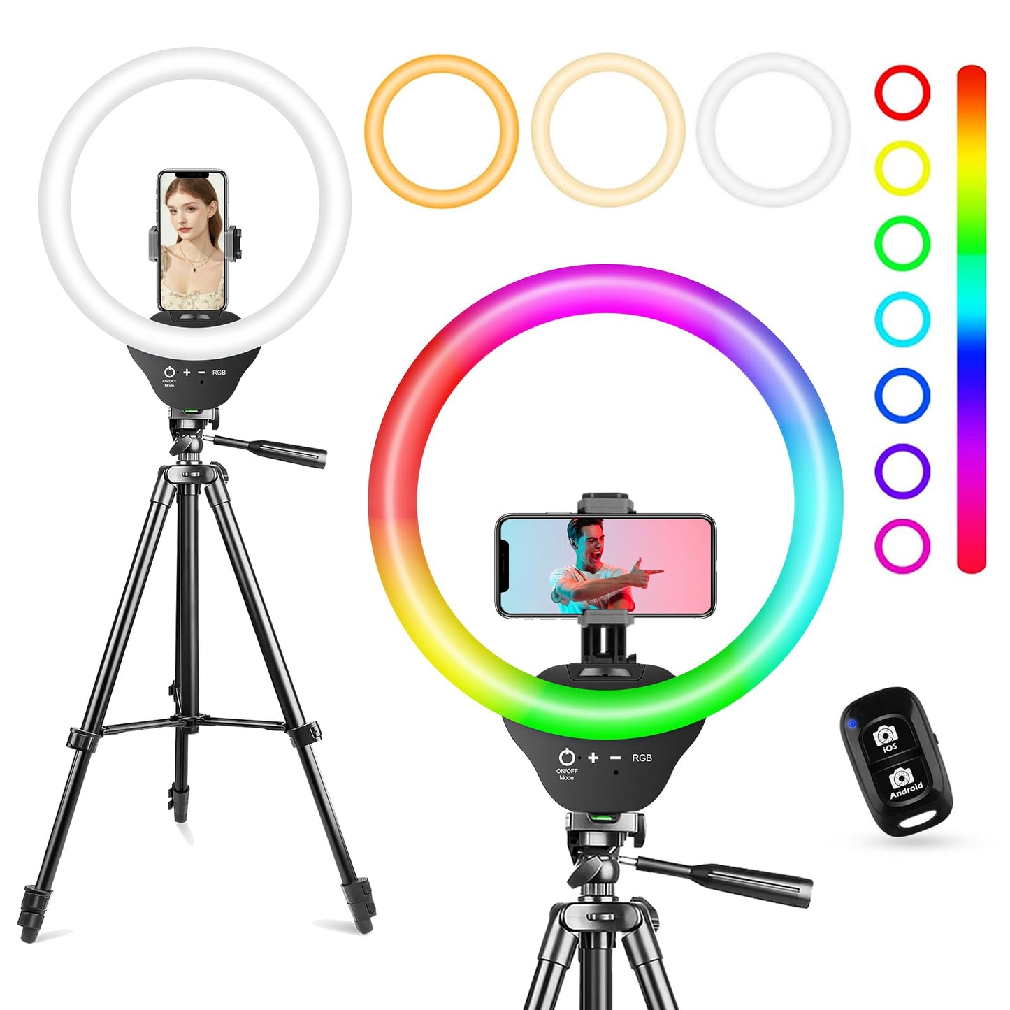 10'' Ring Light with 50'' Extendable Tripod Stand, LED Circle Lights with Phone Holder for Live Stream/Makeup/YouTube Video/TikTok, Compatible with All Phones