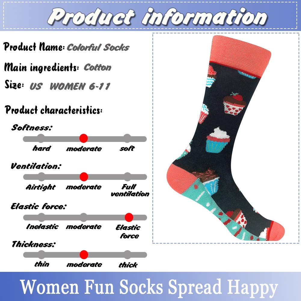 Funny Socks Women Fun Colorful Novelty Crazy Floral Patterned Sock Crew, Premium Cotton, Size 6-11, 12 Pairs US031205