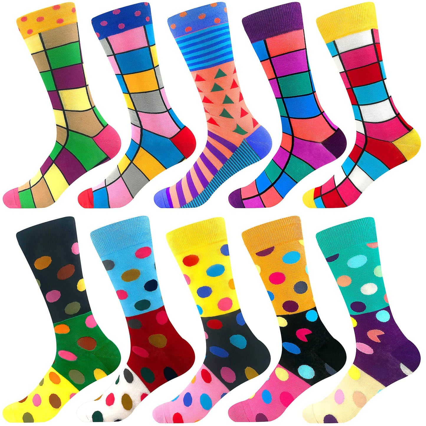Funny Socks Women Fun Colorful Novelty Crazy Floral Patterned Sock Crew, Premium Cotton, Size 6-11, 12 Pairs US031205