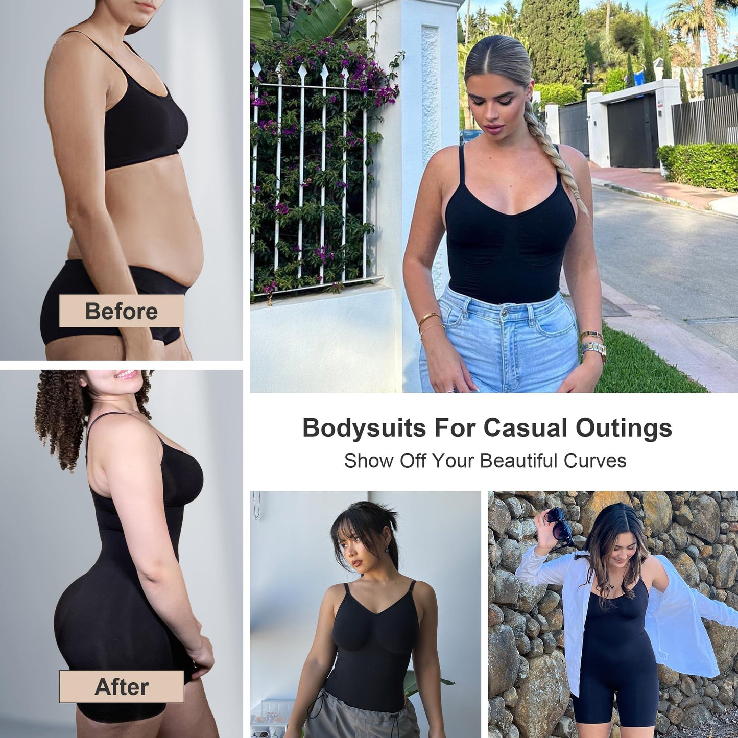 Women's Shapewear Bodysuit Tummy Control Body Shaper Seamless Sculpting Snatched Waist Body Suit,SZ5218-2-Black-L/XL