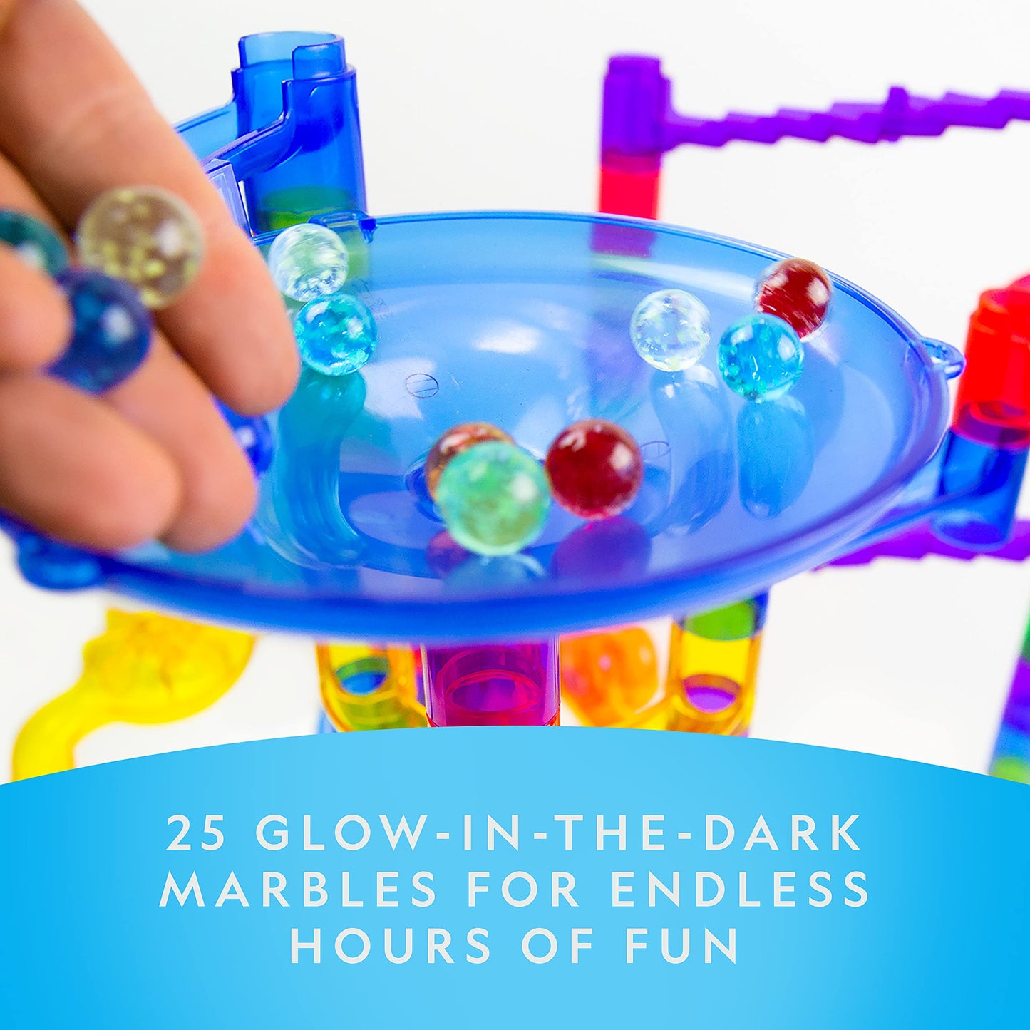 NATIONAL GEOGRAPHIC Glowing Marble Run – Construction Set with 15 Glow in The Dark Glass Marbles & Storage Bag, STEM Gifts for Boys and Girls, Building Project Toy