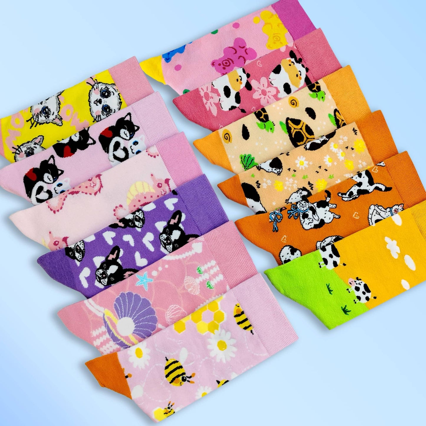 Funny Socks Women Fun Colorful Novelty Crazy Floral Patterned Sock Crew, Premium Cotton, Size 6-11, 12 Pairs US031205