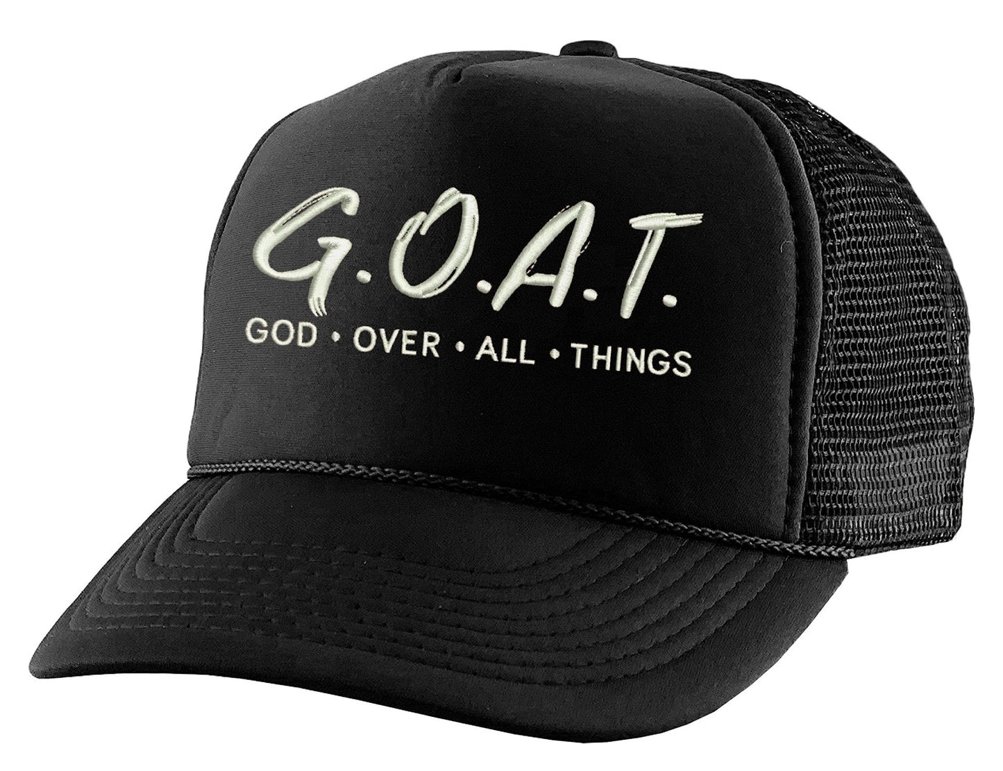 Trucker Hat God Over All Things Snapback Christian Mesh Cap (Black)