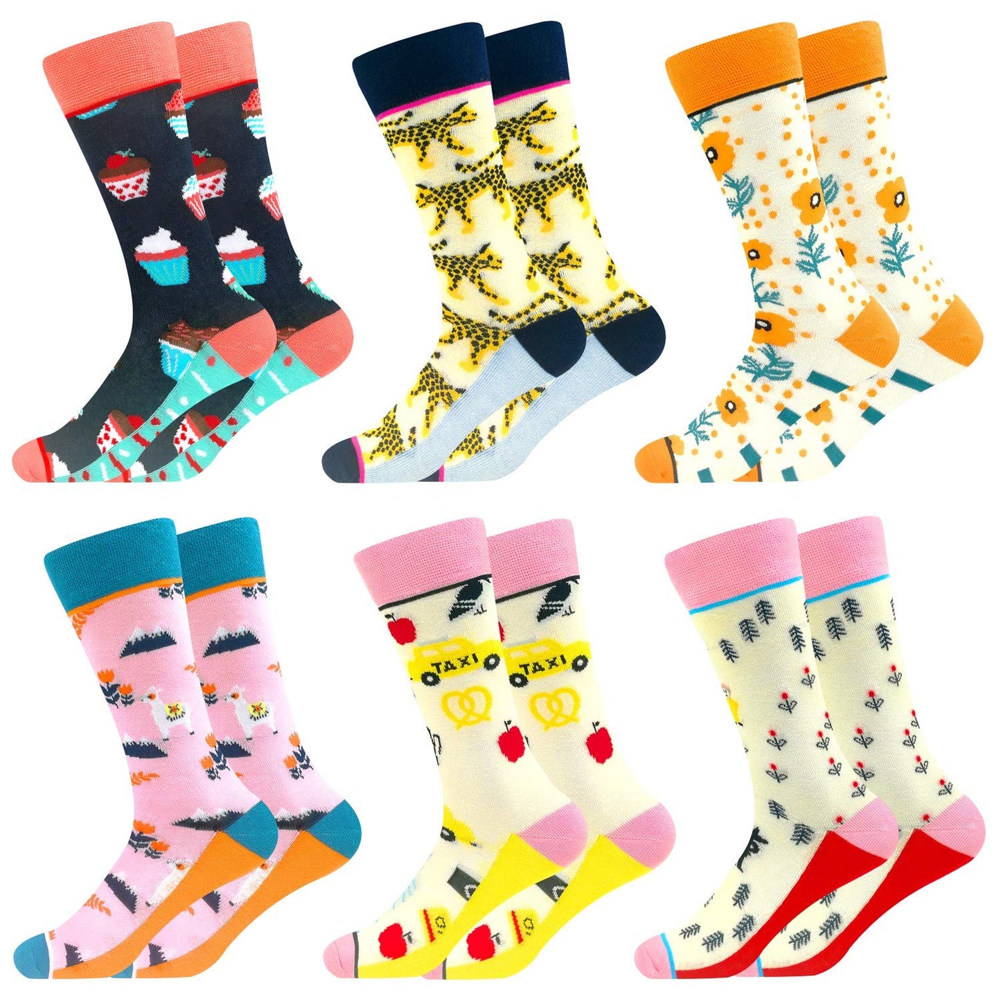 Funny Socks Women Fun Colorful Novelty Crazy Floral Patterned Sock Crew, Premium Cotton, Size 6-11, 12 Pairs US031205