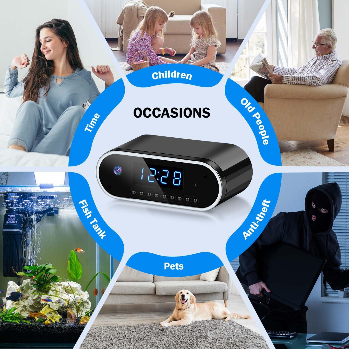 Clock Camera Small Nanny Cam Mini Hidden Camera 1080P Full HD Smart WiFi Cam 140-Degree Wide Angle for Indoor Home Security