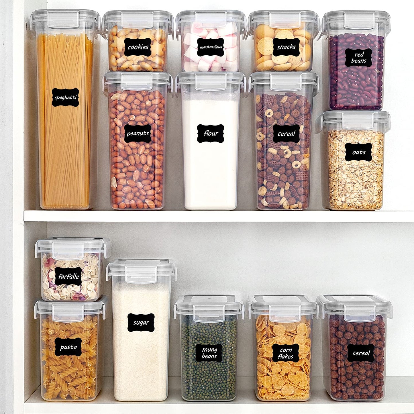 Airtight Food Storage Containers with Lids, Vtopmart 24 pcs Plastic Kitchen and Pantry Organization Canisters for Cereal, Dry Food, Flour and Sugar, BPA Free, Includes 24 Labels,Black