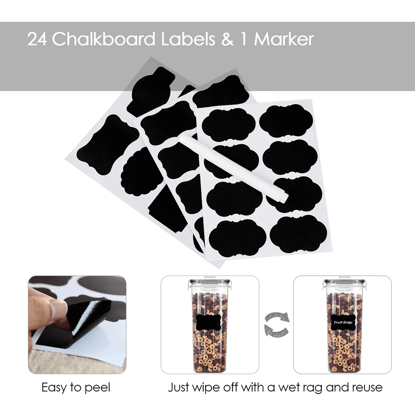 Cereal Storage Container Set of 4, Vtopmart Airtight Food Storage Containers, 135.2 fl oz, Black