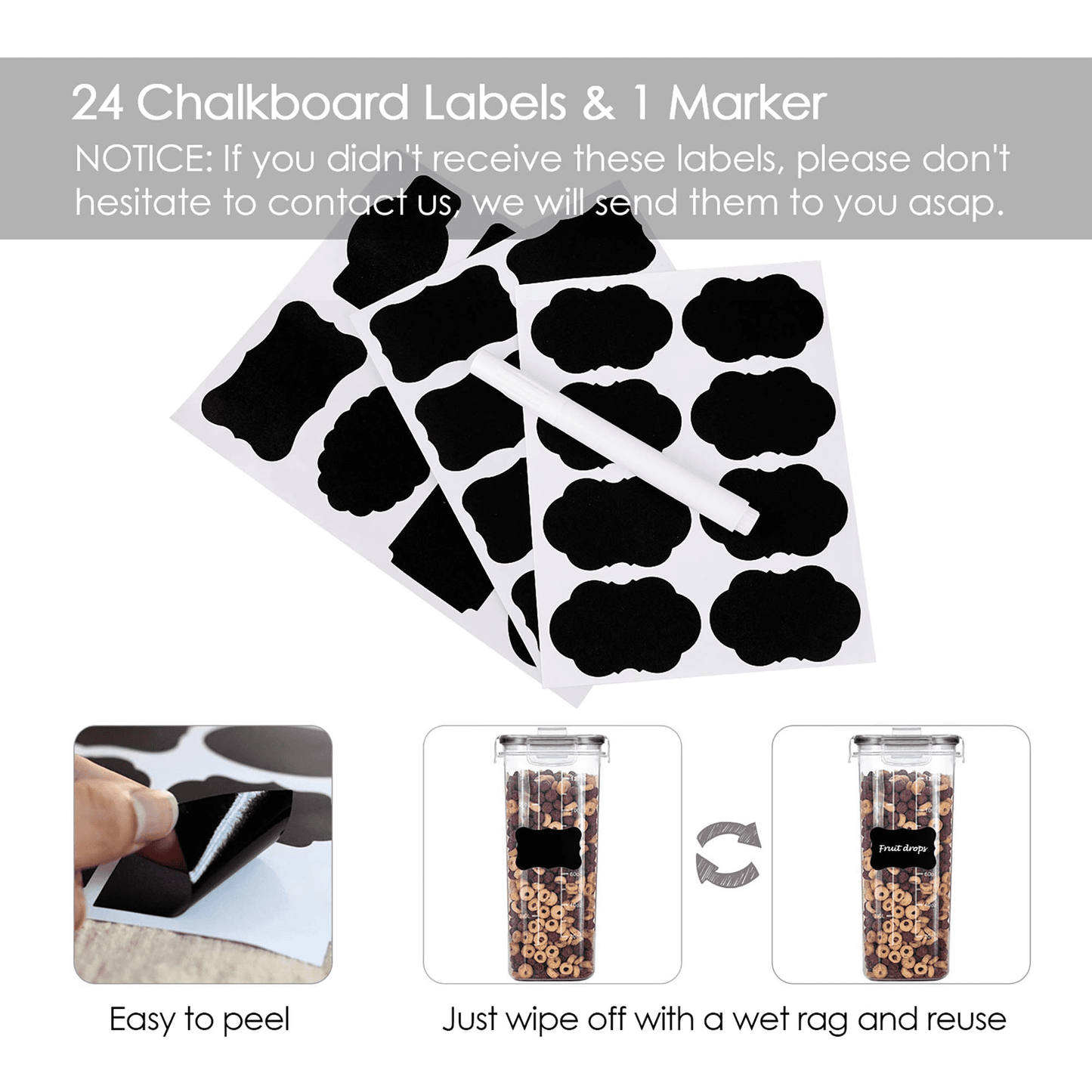 Cereal Storage Container Set of 4, Vtopmart Airtight Food Storage Containers, 135.2 fl oz, Black