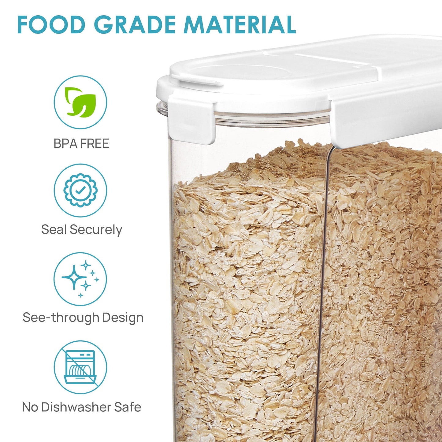 Cereal Storage Container Set of 4, Vtopmart Airtight Food Storage Containers, 135.2 fl oz, Black