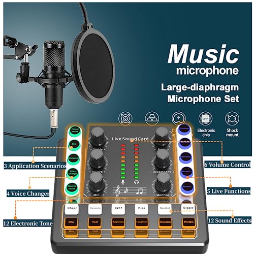 Podcast Equipment Bundle, BM-800 Recording Studio Package with Voice Changer, Live Sound Card - Audio Interface for Laptop Computer Vlog Living Broadcast Live Streaming YouTube TikTok (AM100-V8)