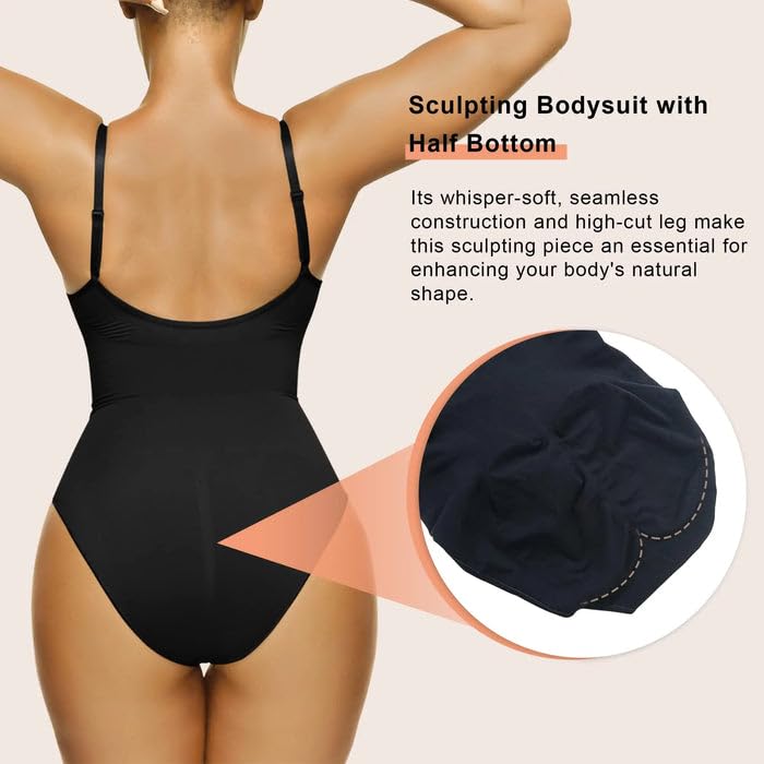 Women's Shapewear Bodysuit Tummy Control Body Shaper Seamless Sculpting Snatched Waist Body Suit,SZ5218-2-Black-L/XL