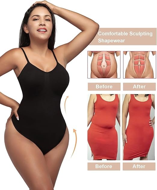 Women's Shapewear Bodysuit Tummy Control Body Shaper Seamless Sculpting Snatched Waist Body Suit,SZ5218-2-Black-L/XL