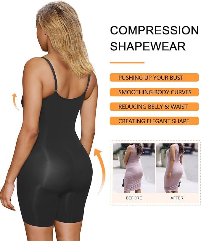 Women's Shapewear Bodysuit Tummy Control Body Shaper Seamless Sculpting Snatched Waist Body Suit,SZ5218-2-Black-L/XL