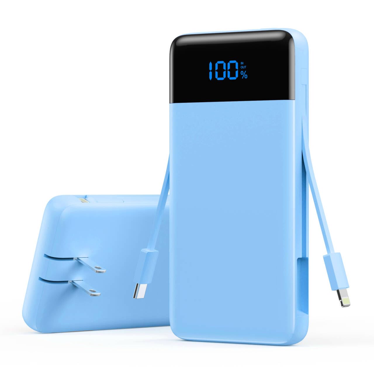 Wireless Portable Charger 40800mAh with 3 Built-in Cables,7-in-1 15W Wireless Charging Power Bank,25W PD QC 4.0 Fast Charging USB C LCD Display Battery Pack for iPhone 17/16/15/13,Samsung,Android etc