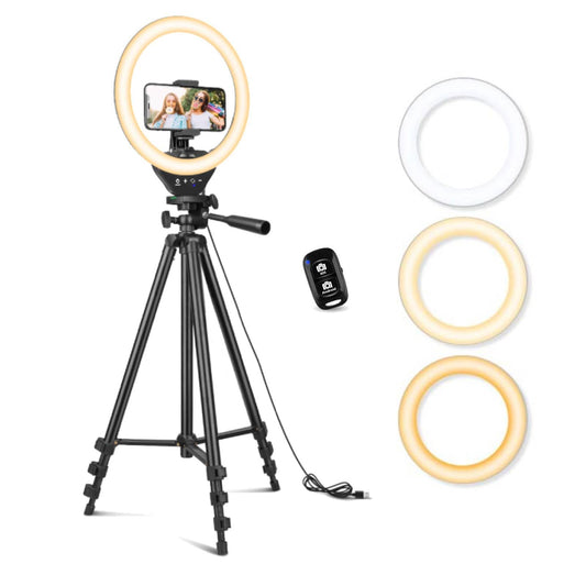 10'' Ring Light with 50'' Extendable Tripod Stand, LED Circle Lights with Phone Holder for Live Stream/Makeup/YouTube Video/TikTok, Compatible with All Phones