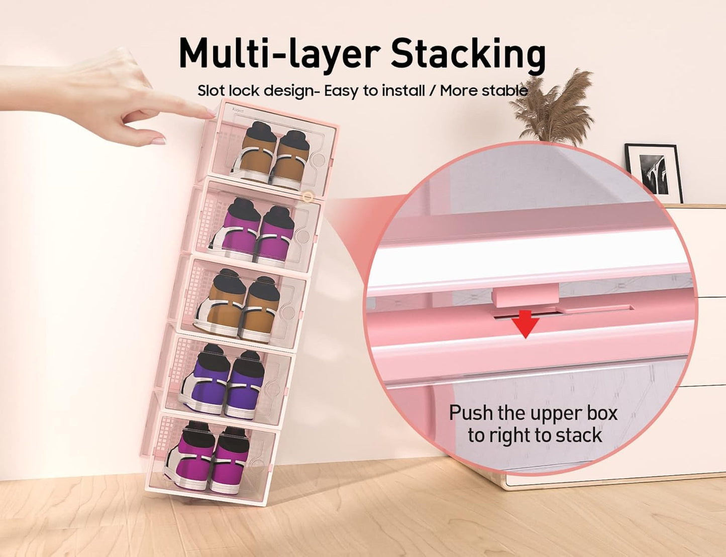 Shoe Storage Boxes Organizers Clear Plastic Stackable 12 Pack, Shoe Rack & Holder Substitute, Sneaker Containers, Toy Storage Organizer Bins for Entryway, Closet, Under Bed, Black