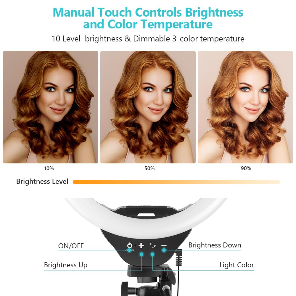 10'' Ring Light with 50'' Extendable Tripod Stand, LED Circle Lights with Phone Holder for Live Stream/Makeup/YouTube Video/TikTok, Compatible with All Phones