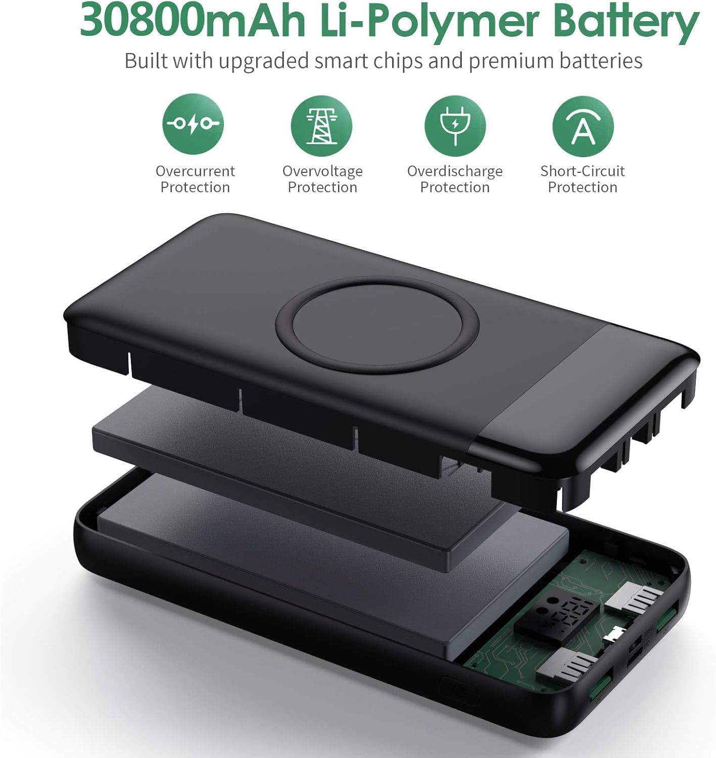 Wireless Portable Charger 40800mAh with 3 Built-in Cables,7-in-1 15W Wireless Charging Power Bank,25W PD QC 4.0 Fast Charging USB C LCD Display Battery Pack for iPhone 17/16/15/13,Samsung,Android etc