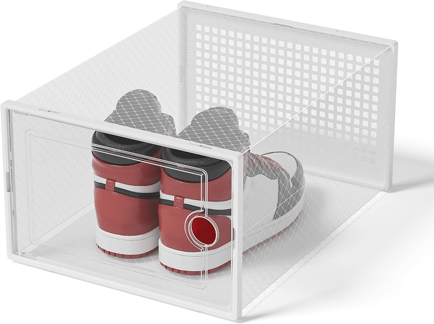 Shoe Storage Boxes Organizers Clear Plastic Stackable 12 Pack, Shoe Rack & Holder Substitute, Sneaker Containers, Toy Storage Organizer Bins for Entryway, Closet, Under Bed, Black