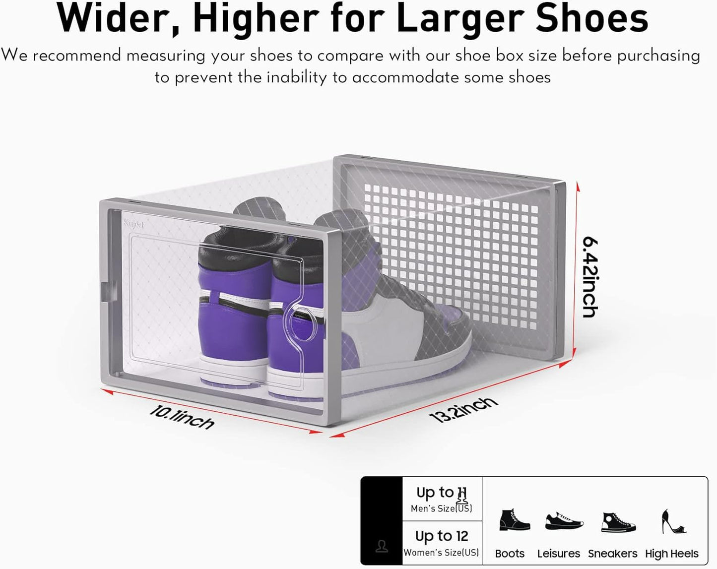 Shoe Storage Boxes Organizers Clear Plastic Stackable 12 Pack, Shoe Rack & Holder Substitute, Sneaker Containers, Toy Storage Organizer Bins for Entryway, Closet, Under Bed, Black