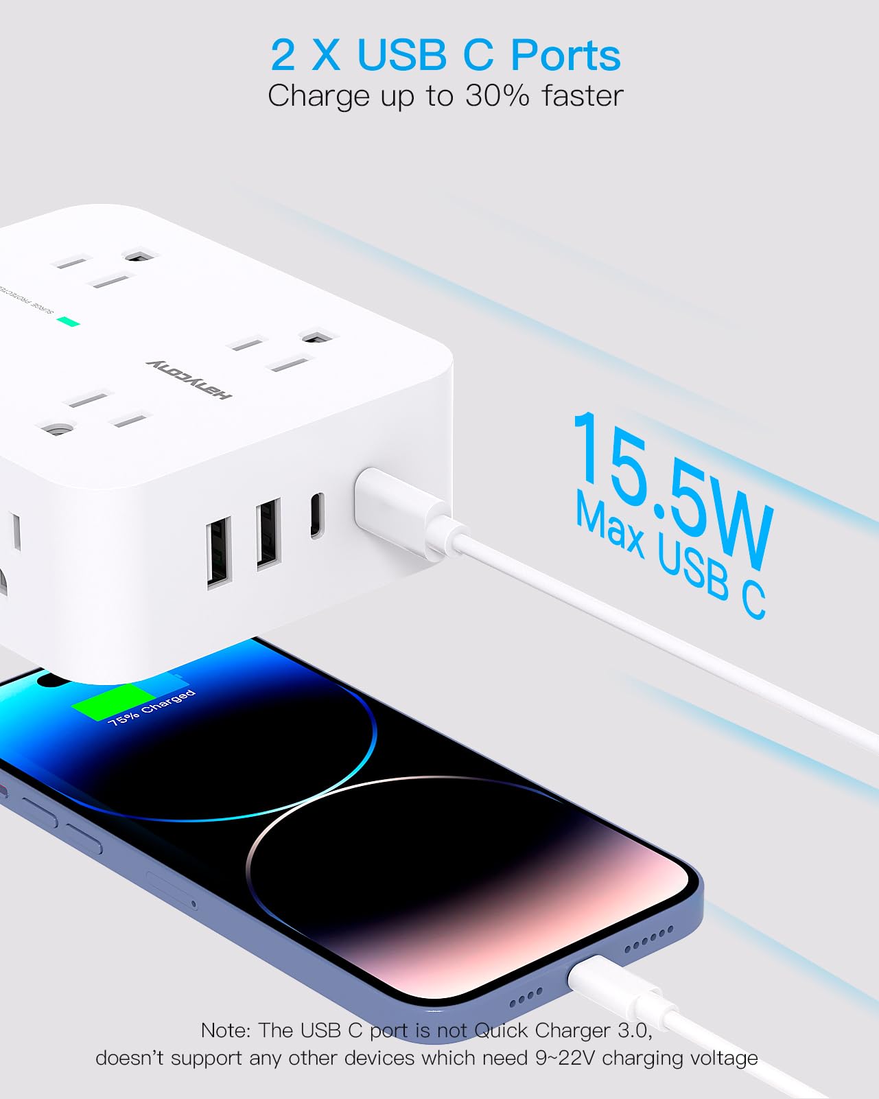 Surge Protector Power Strip - HANYCONY 8 Outlets 4 USB (2 USB C) Charging Ports, Multi Plug Outlet Extender, 5Ft Braided Extension Cord, Flat Plug Wall Mount Desk Charging Station for Home Office ETL