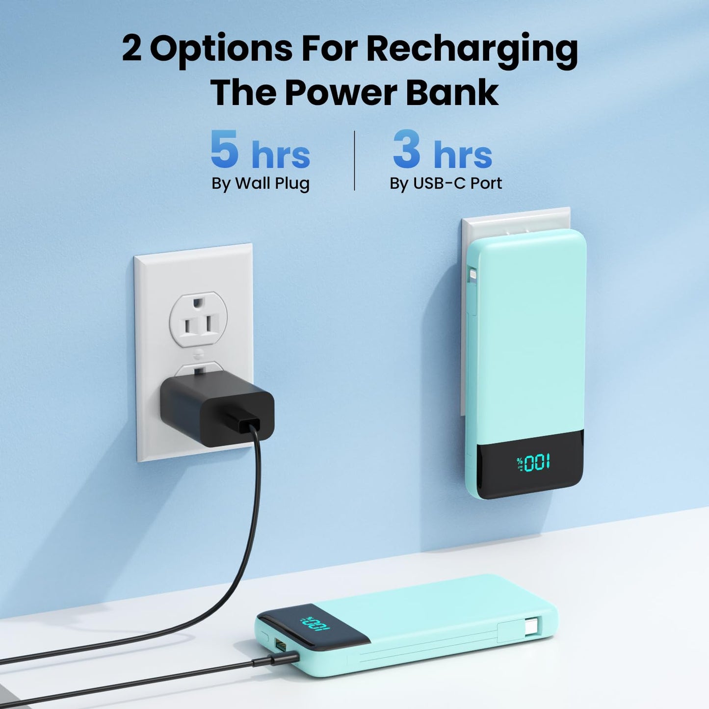 Wireless Portable Charger 40800mAh with 3 Built-in Cables,7-in-1 15W Wireless Charging Power Bank,25W PD QC 4.0 Fast Charging USB C LCD Display Battery Pack for iPhone 17/16/15/13,Samsung,Android etc