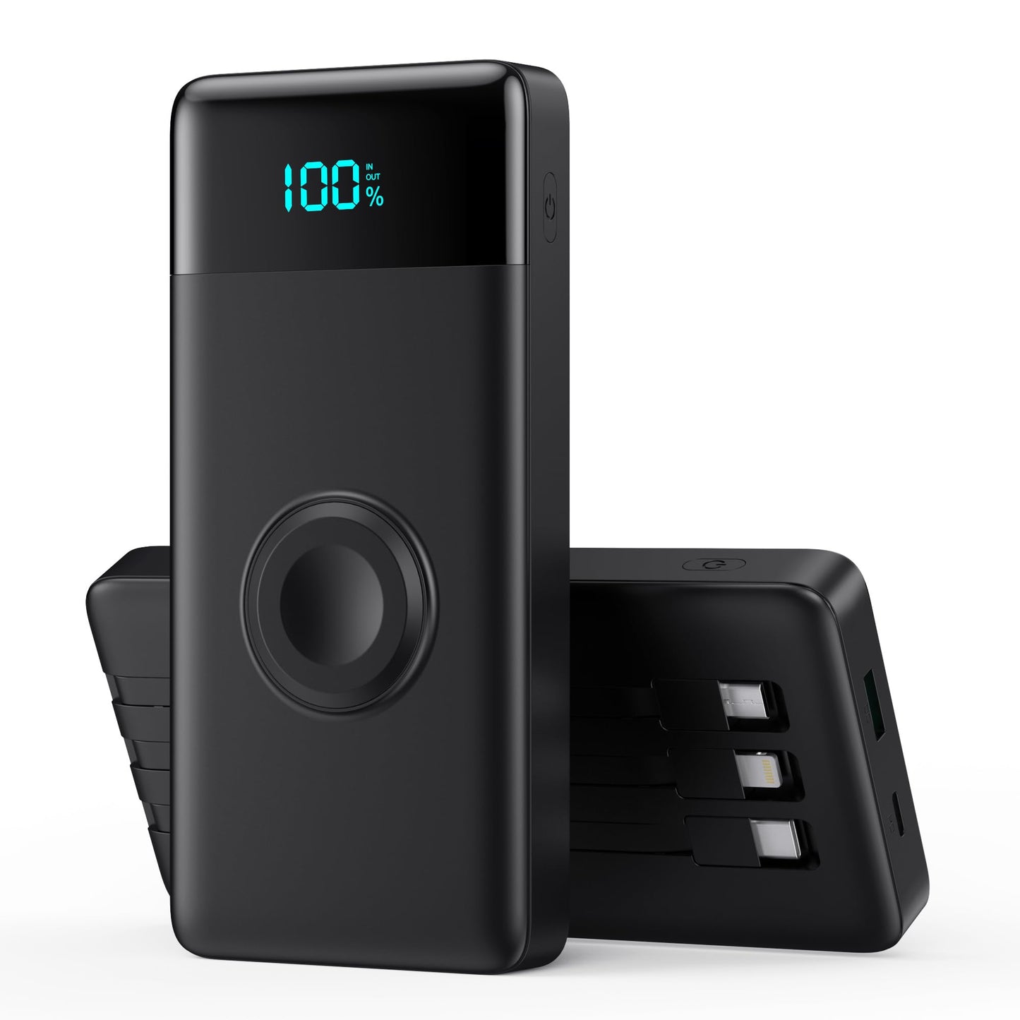 Wireless Portable Charger 40800mAh with 3 Built-in Cables,7-in-1 15W Wireless Charging Power Bank,25W PD QC 4.0 Fast Charging USB C LCD Display Battery Pack for iPhone 17/16/15/13,Samsung,Android etc