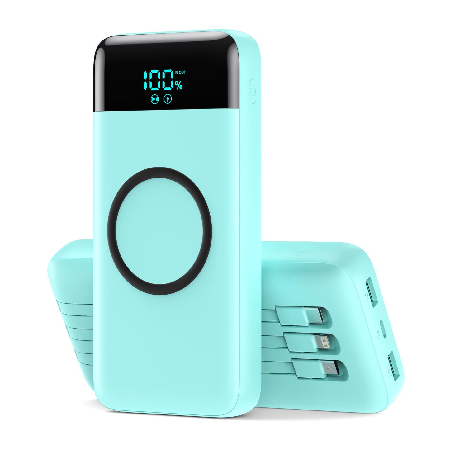 Wireless Portable Charger 40800mAh with 3 Built-in Cables,7-in-1 15W Wireless Charging Power Bank,25W PD QC 4.0 Fast Charging USB C LCD Display Battery Pack for iPhone 17/16/15/13,Samsung,Android etc