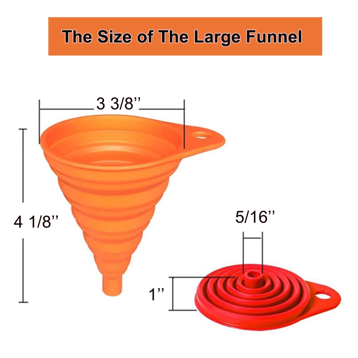 Kitchen Funnel Set 4 Pack, Small and Large, Kitchen Gadgets Accessories Foldable Silicone Collapsible Funnels for Filling Water Bottle Liquid Transfer Food Grade