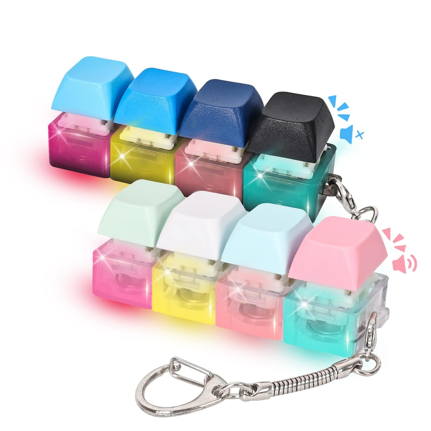 2 Pcs Keyboard Fidget Toy for Adults Fidget Keyboard Clicker Toys with LED Lights Keychain Stress Relief for Anxiety Decompression (Black and White)