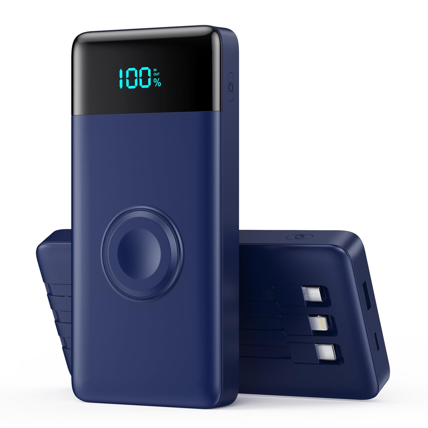 Wireless Portable Charger 40800mAh with 3 Built-in Cables,7-in-1 15W Wireless Charging Power Bank,25W PD QC 4.0 Fast Charging USB C LCD Display Battery Pack for iPhone 17/16/15/13,Samsung,Android etc