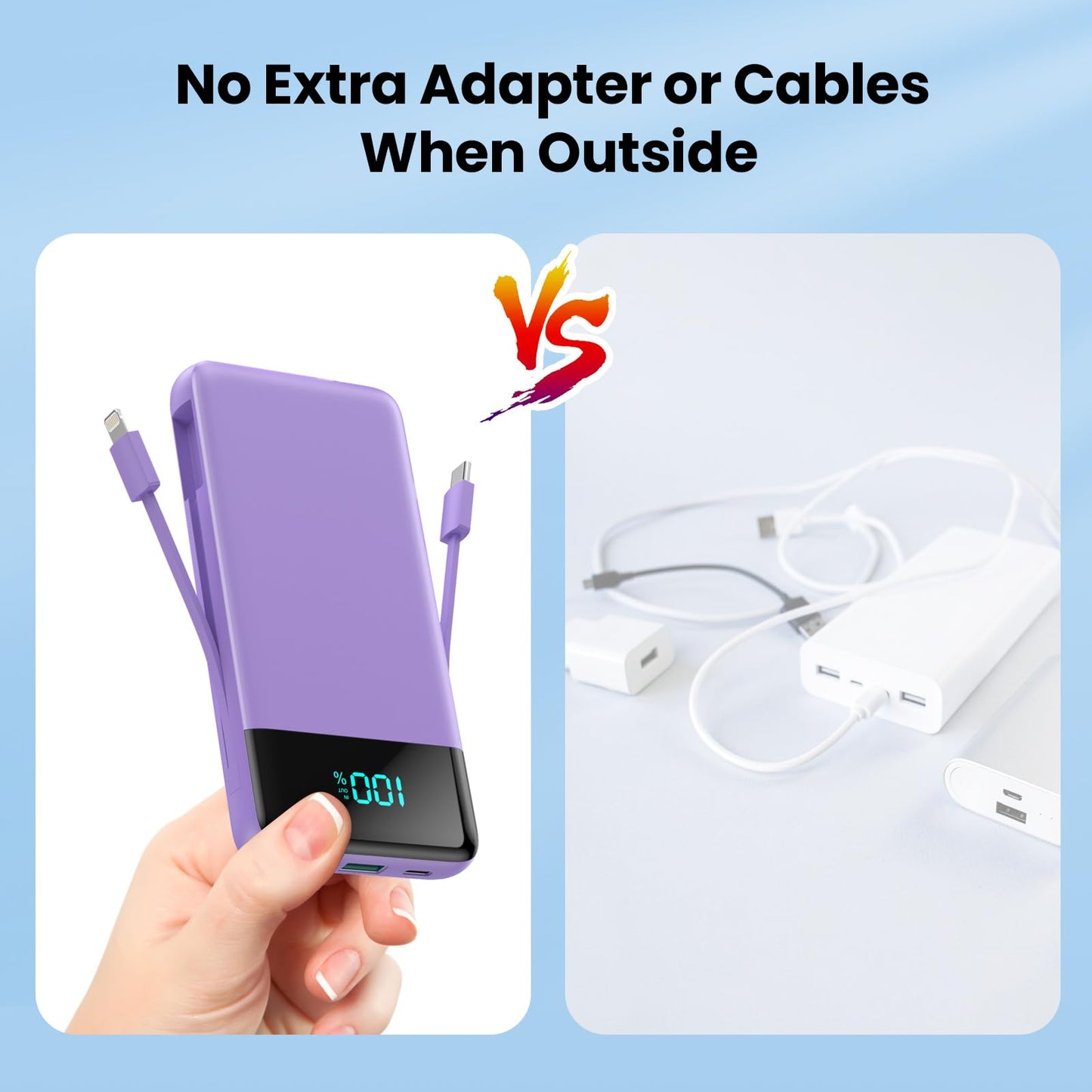 Wireless Portable Charger 40800mAh with 3 Built-in Cables,7-in-1 15W Wireless Charging Power Bank,25W PD QC 4.0 Fast Charging USB C LCD Display Battery Pack for iPhone 17/16/15/13,Samsung,Android etc