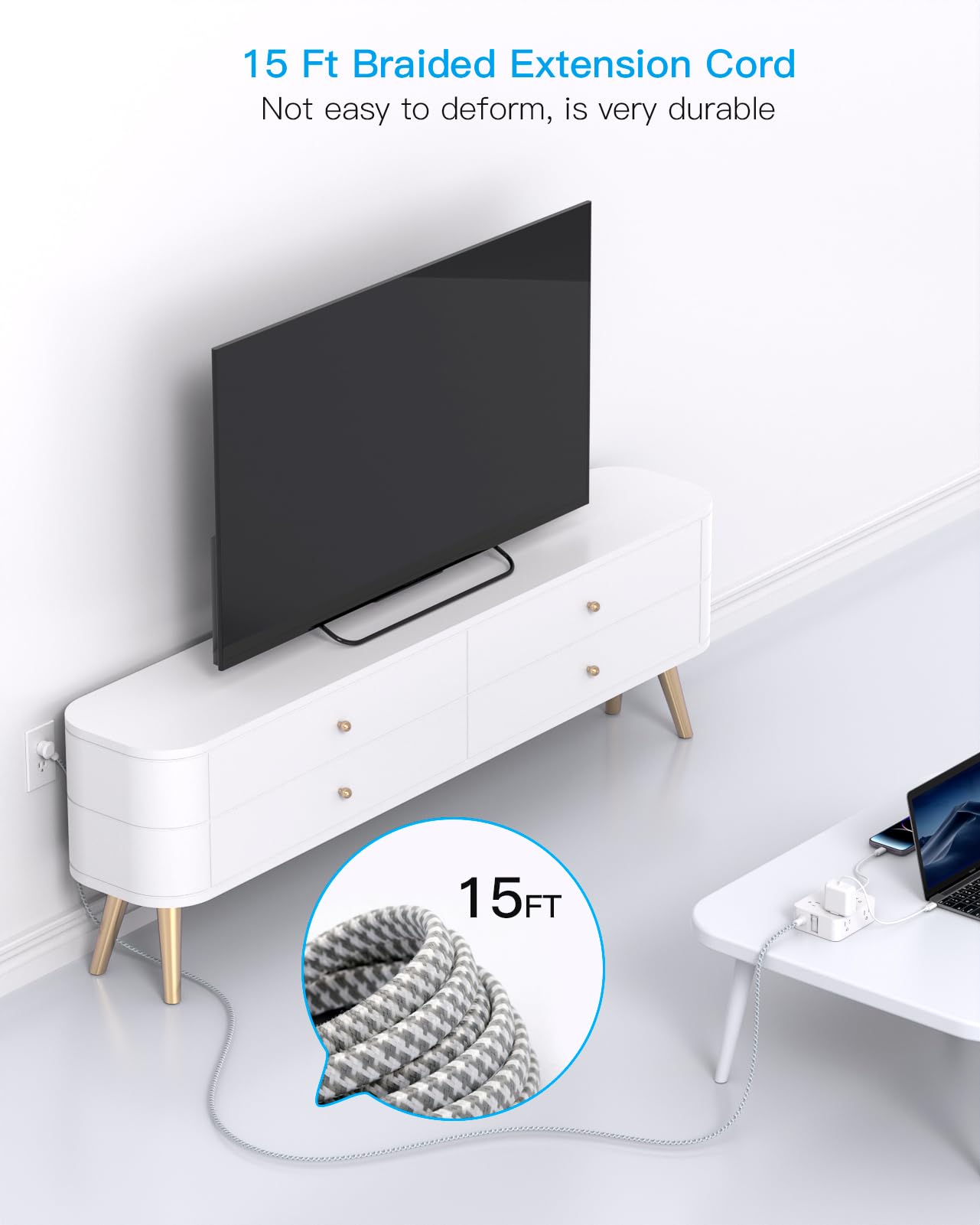 Surge Protector Power Strip - HANYCONY 8 Outlets 4 USB (2 USB C) Charging Ports, Multi Plug Outlet Extender, 5Ft Braided Extension Cord, Flat Plug Wall Mount Desk Charging Station for Home Office ETL