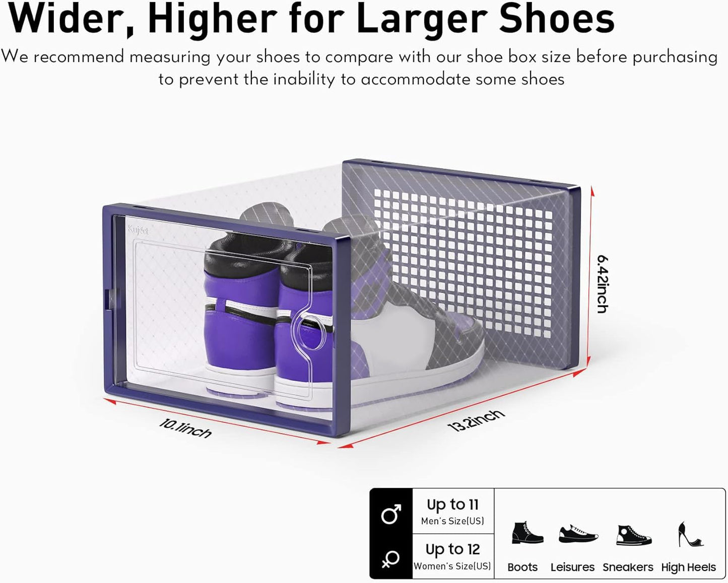 Shoe Storage Boxes Organizers Clear Plastic Stackable 12 Pack, Shoe Rack & Holder Substitute, Sneaker Containers, Toy Storage Organizer Bins for Entryway, Closet, Under Bed, Black