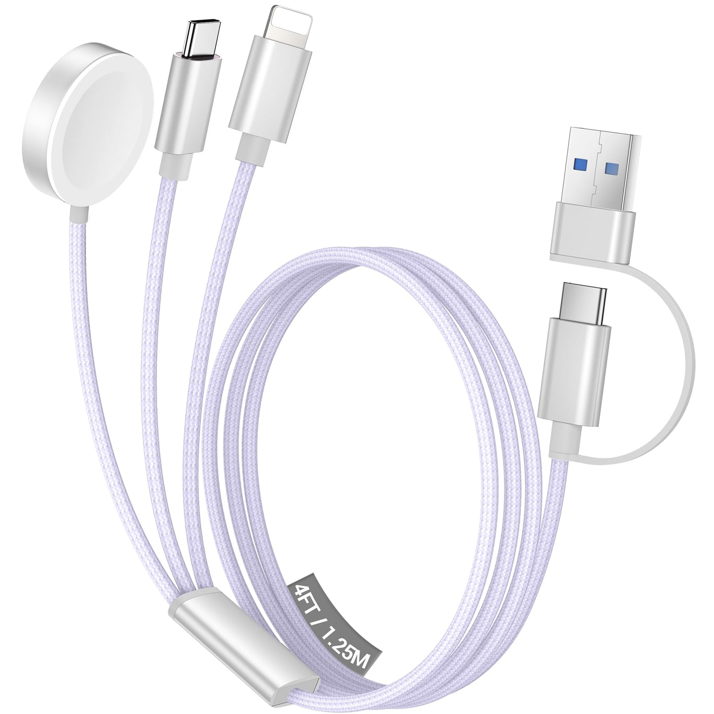 Travel Essentials,3 in 2 USB C Cable for Apple Watch Charger/iPhone 17 Charger/Lightning,Multi Charging Cable Cord,Vacation Camping Essentials,Portable Designed for iWatch &iPhone 16-12-4FT