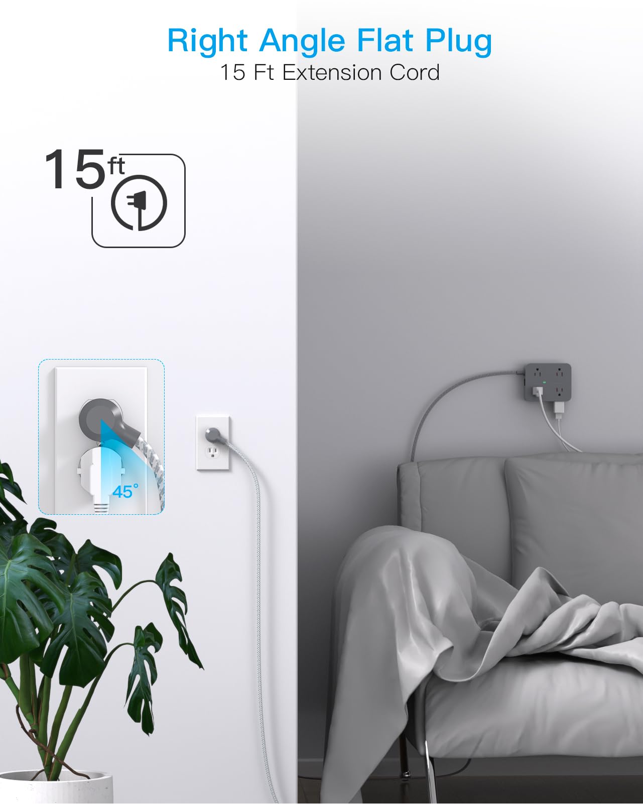 Surge Protector Power Strip - HANYCONY 8 Outlets 4 USB (2 USB C) Charging Ports, Multi Plug Outlet Extender, 5Ft Braided Extension Cord, Flat Plug Wall Mount Desk Charging Station for Home Office ETL