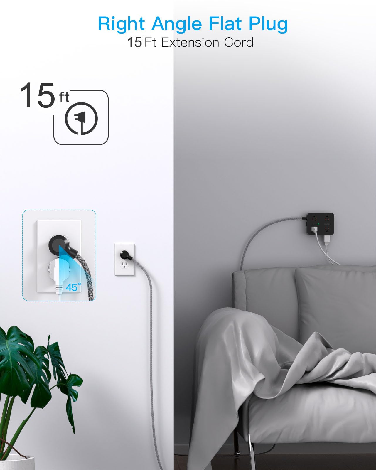 Surge Protector Power Strip - HANYCONY 8 Outlets 4 USB (2 USB C) Charging Ports, Multi Plug Outlet Extender, 5Ft Braided Extension Cord, Flat Plug Wall Mount Desk Charging Station for Home Office ETL