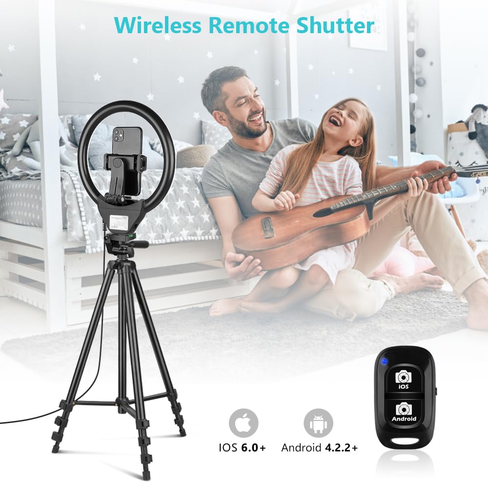 10'' Ring Light with 50'' Extendable Tripod Stand, LED Circle Lights with Phone Holder for Live Stream/Makeup/YouTube Video/TikTok, Compatible with All Phones