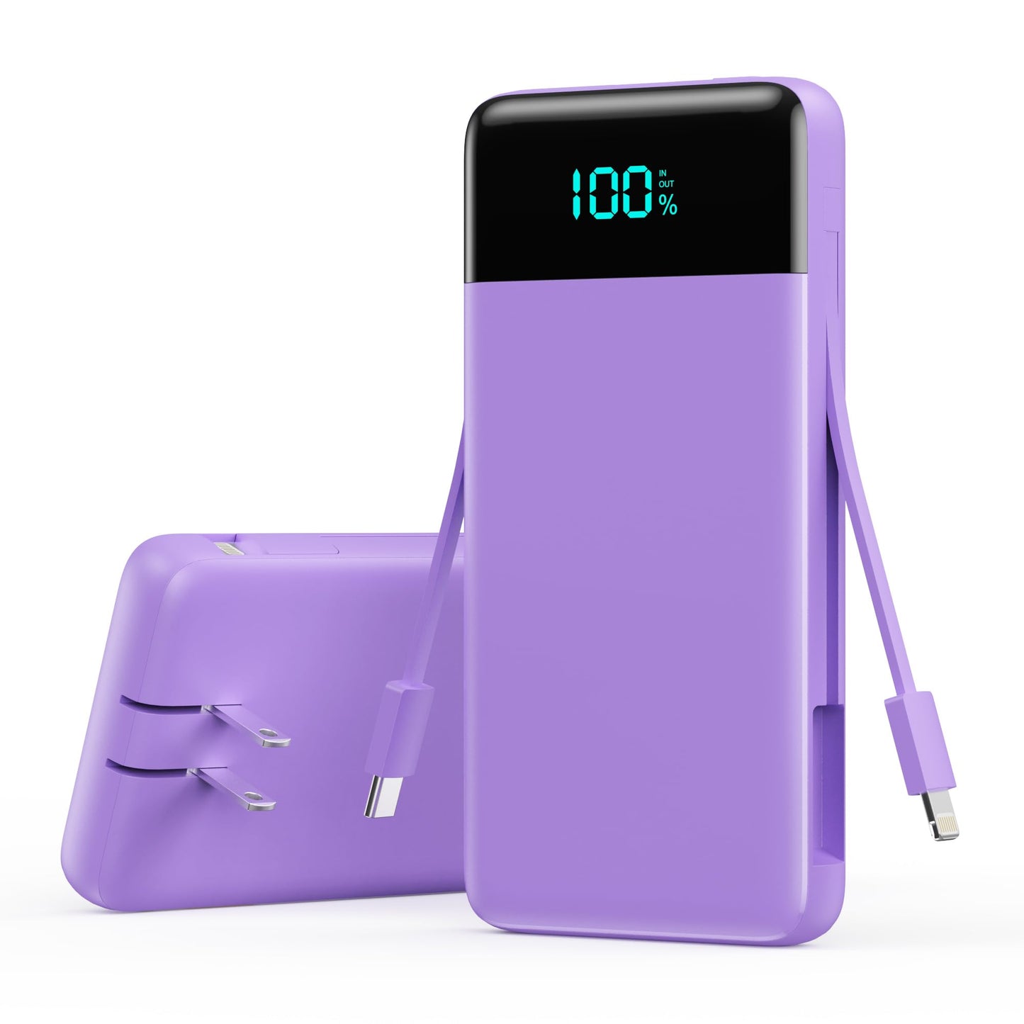 Wireless Portable Charger 40800mAh with 3 Built-in Cables,7-in-1 15W Wireless Charging Power Bank,25W PD QC 4.0 Fast Charging USB C LCD Display Battery Pack for iPhone 17/16/15/13,Samsung,Android etc
