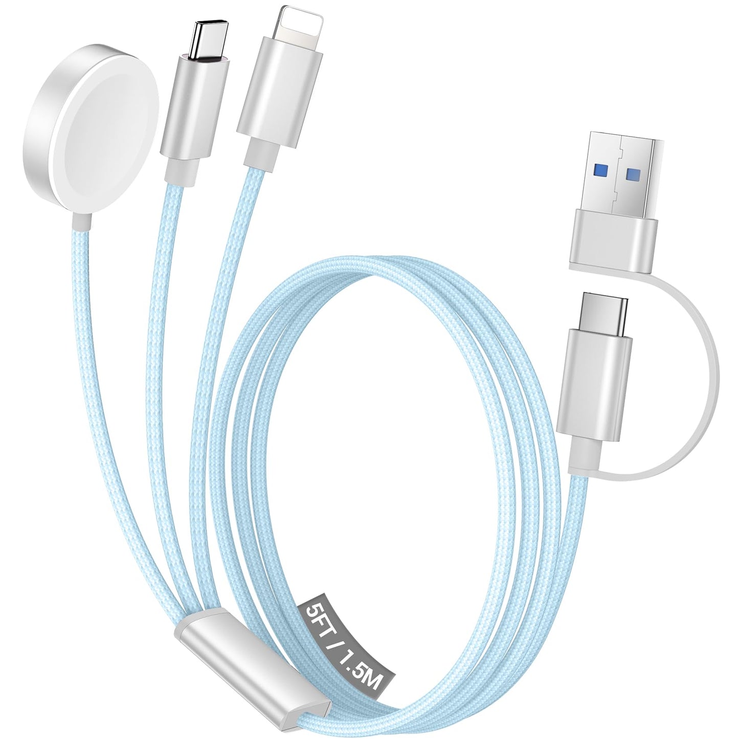 Travel Essentials,3 in 2 USB C Cable for Apple Watch Charger/iPhone 17 Charger/Lightning,Multi Charging Cable Cord,Vacation Camping Essentials,Portable Designed for iWatch &iPhone 16-12-4FT