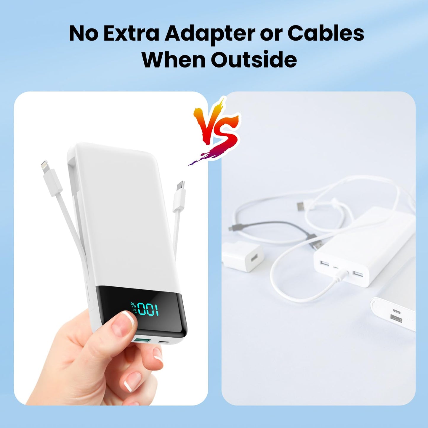 Wireless Portable Charger 40800mAh with 3 Built-in Cables,7-in-1 15W Wireless Charging Power Bank,25W PD QC 4.0 Fast Charging USB C LCD Display Battery Pack for iPhone 17/16/15/13,Samsung,Android etc