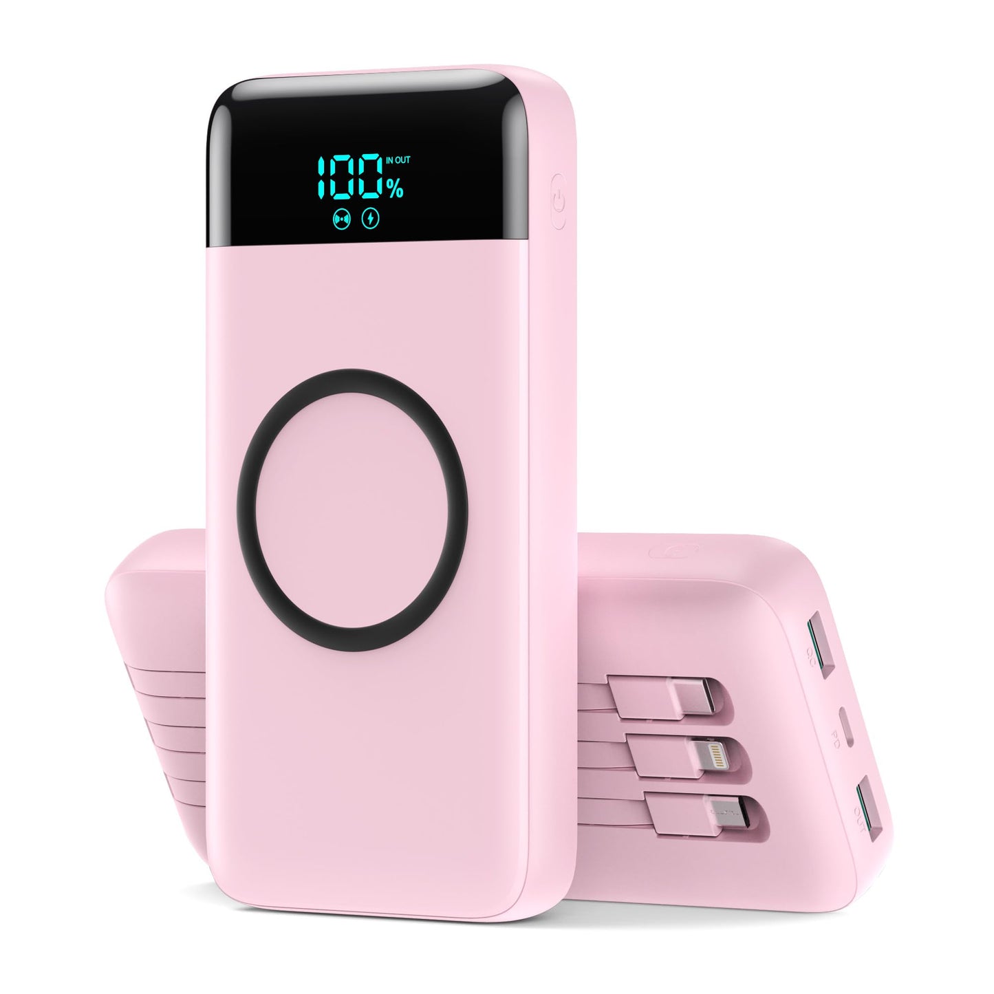 Wireless Portable Charger 40800mAh with 3 Built-in Cables,7-in-1 15W Wireless Charging Power Bank,25W PD QC 4.0 Fast Charging USB C LCD Display Battery Pack for iPhone 17/16/15/13,Samsung,Android etc