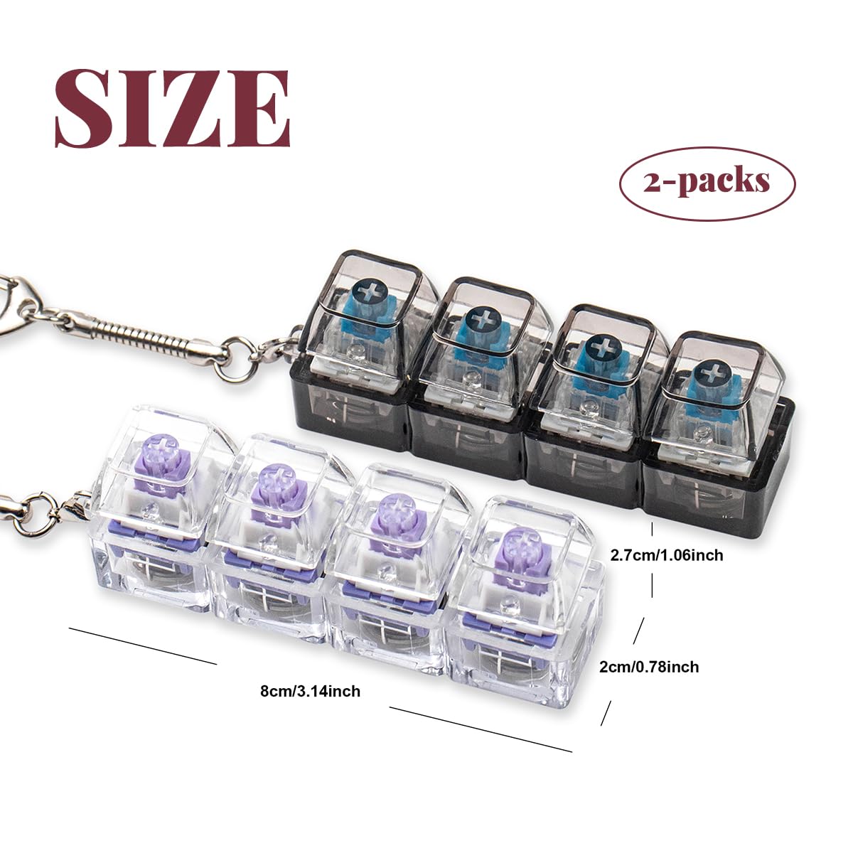 2 Pcs Keyboard Fidget Toy for Adults Fidget Keyboard Clicker Toys with LED Lights Keychain Stress Relief for Anxiety Decompression (Black and White)