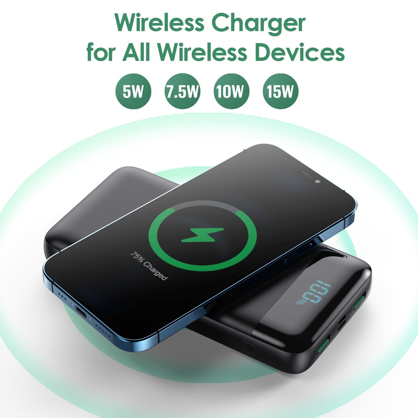 Wireless Portable Charger 40800mAh with 3 Built-in Cables,7-in-1 15W Wireless Charging Power Bank,25W PD QC 4.0 Fast Charging USB C LCD Display Battery Pack for iPhone 17/16/15/13,Samsung,Android etc