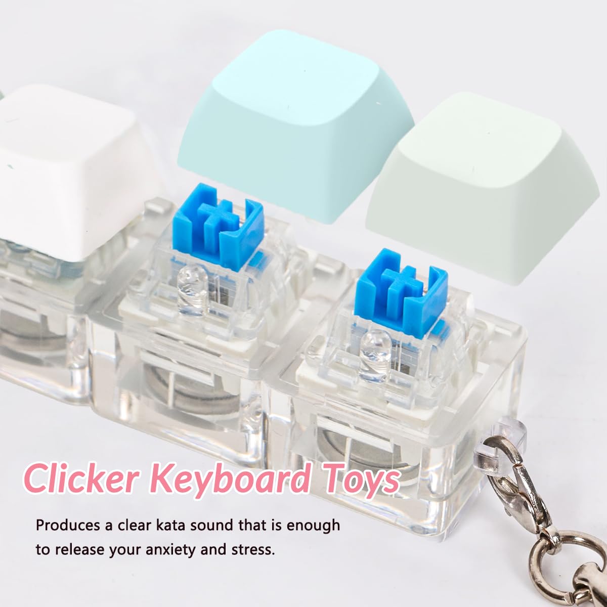 2 Pcs Keyboard Fidget Toy for Adults Fidget Keyboard Clicker Toys with LED Lights Keychain Stress Relief for Anxiety Decompression (Black and White)