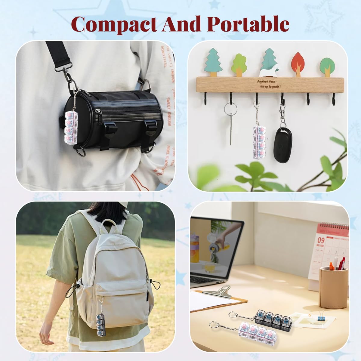 2 Pcs Keyboard Fidget Toy for Adults Fidget Keyboard Clicker Toys with LED Lights Keychain Stress Relief for Anxiety Decompression (Black and White)