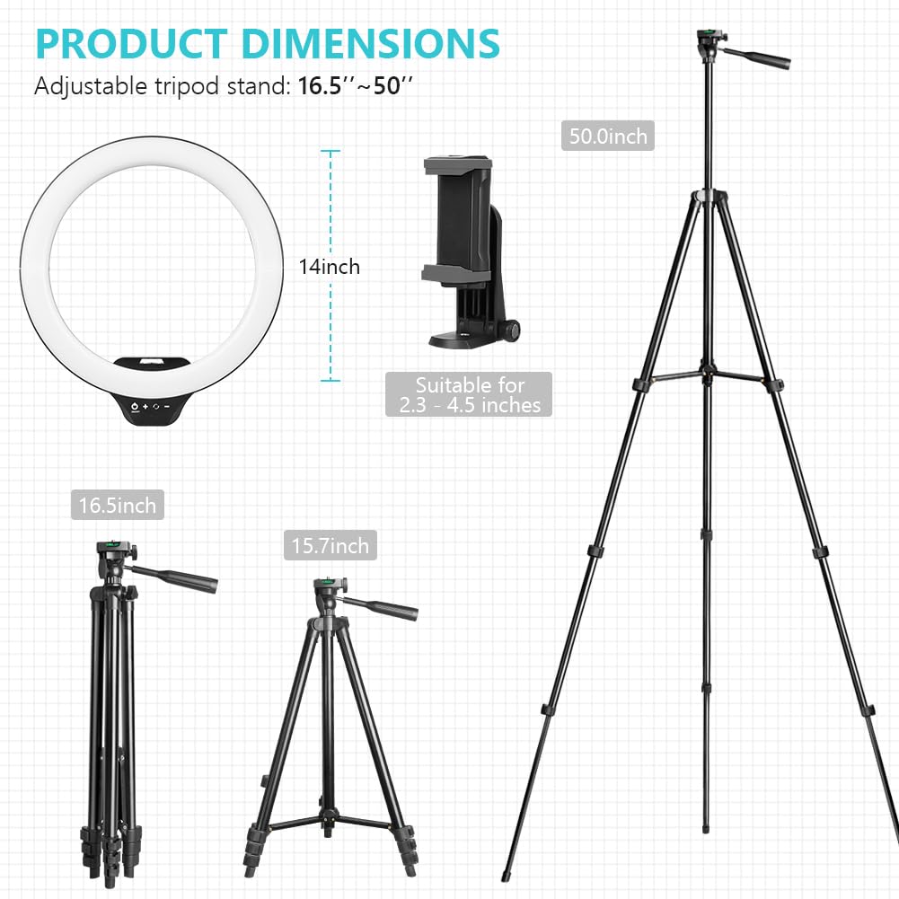 10'' Ring Light with 50'' Extendable Tripod Stand, LED Circle Lights with Phone Holder for Live Stream/Makeup/YouTube Video/TikTok, Compatible with All Phones